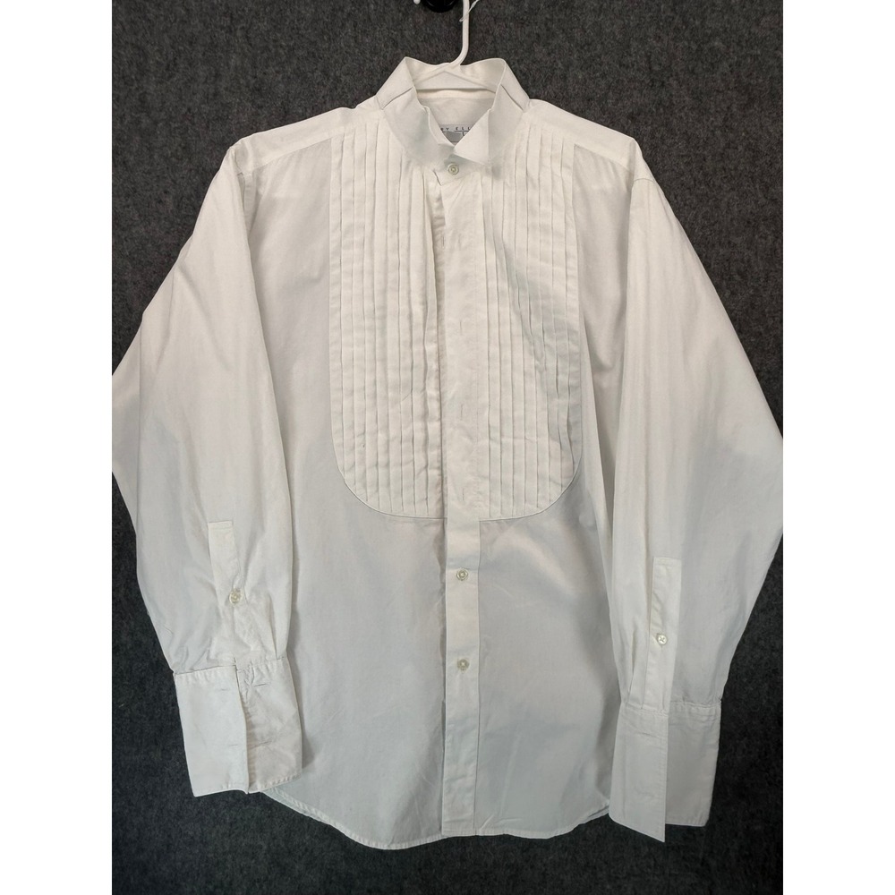 Perry Ellis Portfolio Mens White Wing Collar Pleated Bib Tuxedo Shirt 15.5 32